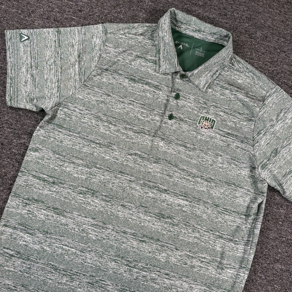Antigua Polo Shirt Mens Large Green Ohio Bobcats Space Dye Performance Golf